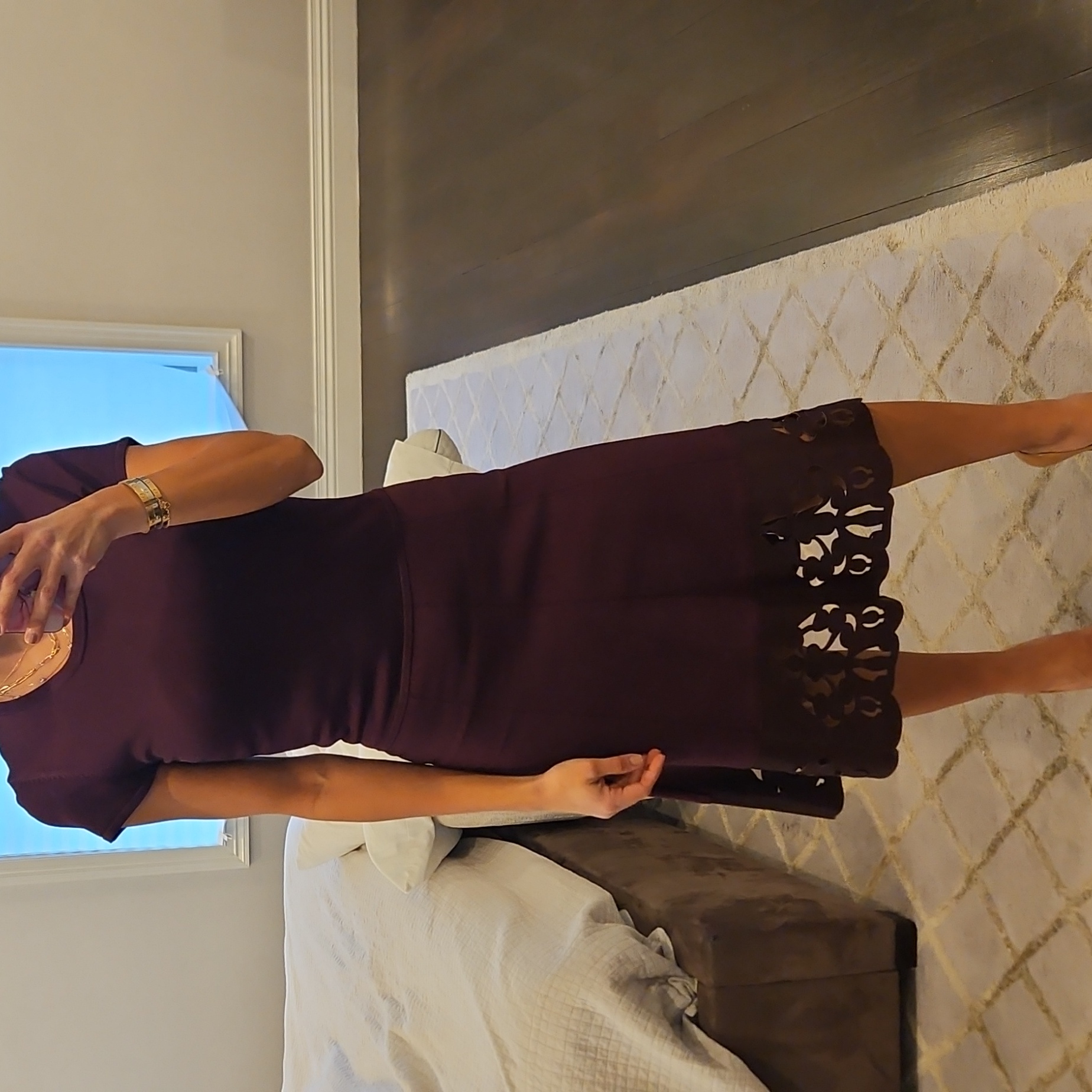 Women's Parker Burgundy Maroon Short Sleeve Cut Out Knee Dress Sz Small $255